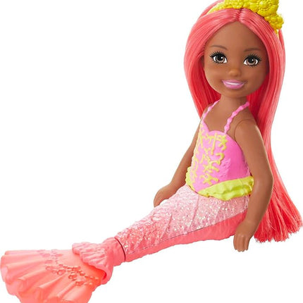 Barbie Dreamtopia Chelsea Mermaid Doll with Coral-Colored Hair & Tail, Royal Headband Accessory, Small Doll Bends at Waist