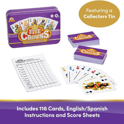 PlayMonster Five Crowns Collectible Tin – Card Game for Kids and Adults, Family Game Night, The Game isn’t Over Until the Kings Go Wild!, 5 Suited Rummy Style Card Game, 1-7 Players, Ages 8+