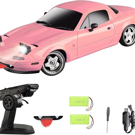 LD1804 RC Drift Car 1:18 Scale Mini MX-5 RWD 2.4GHz Miata RC Vehicles with Gyro and LED Lights for Adults Hobby Toys (Pink)