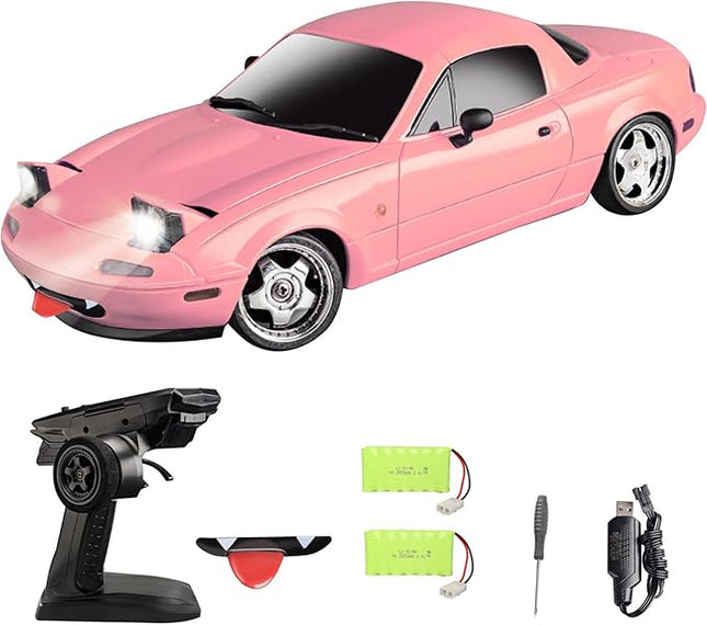 LD1804 RC Drift Car 1:18 Scale Mini MX-5 RWD 2.4GHz Miata RC Vehicles with Gyro and LED Lights for Adults Hobby Toys (Pink)