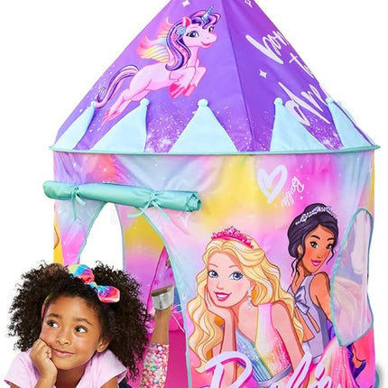 Barbie Pop Up Castle - Dreamtopia Pink Princess Play Tent for Kids | Folds Into Carrying Case - Sunny Days Entertainment