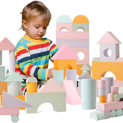Set of 34 Jumbo Large Foam Blocks for Toddlers - Stacking Soft Blocks for Kids with Shapes & Colors Learning - Construction Building Preschool Toys - Giant Foam Bath Blocks for Toddlers 3-5 & above