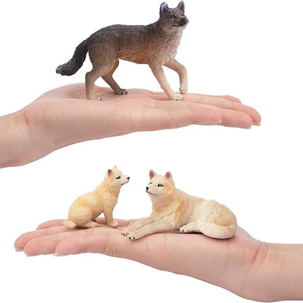 Toymany 8PCS Wolf Figures Forest Animals Toy Figurines - Realistic Jungle Zoo Animal Figurines，Educational Toy Cake Toppers Christmas Birthday Gift for Kids Boys Girls