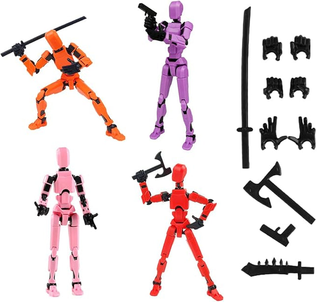 WEAREWE 4PCS 13 Action Figures Se13 Action Figure Multi-Jointed Movable Toy for Kids(DIY Orange-Purple-Pink-red)