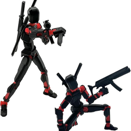 (Assembly Completed) 3D Printed Figure 5.54-inch Dummy13 with Weapon Expansion Set, Full Body Mechanical Movable Toy, Desk Decoration. (Black)