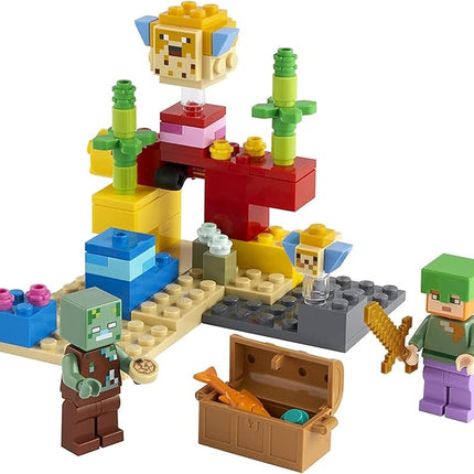 LEGO Minecraft The Coral Reef Toy Building Set 21164 Pretend Play Minecraft Toy with Alex, Puffer Fish and Zombie Figures, Ideal Gift for Kids Who Love Minecraft, Boys & Girls Age 7+ Years Old
