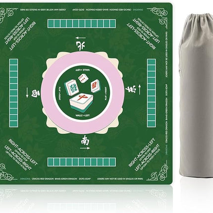 Mahjong Mat, Non-Slip Noise Reduction Mahjong Mat for Mahjong Table, Game Mat Suitable for Mahjong, Card Games, Board Games, 32 in * 32 in Game Mat, Can Be Stored in Our Storage Bag (Green)