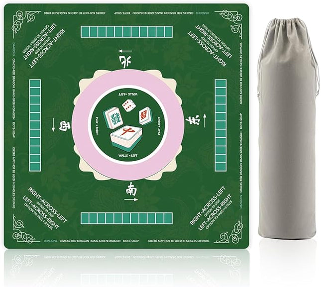 Mahjong Mat, Non-Slip Noise Reduction Mahjong Mat for Mahjong Table, Game Mat Suitable for Mahjong, Card Games, Board Games, 32 in * 32 in Game Mat, Can Be Stored in Our Storage Bag (Green)