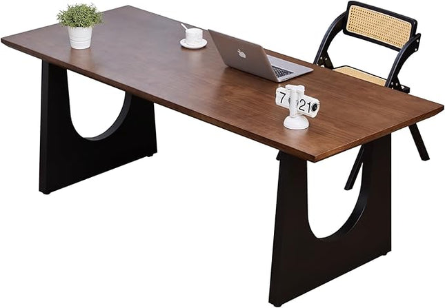 Wooden Executive Office Desk Computer Table Multi-Sized High Cost Performance Stylish Design Metal Legs Versatile Use for Office or Dining Casual Table (Walnut Color, 62.99in)