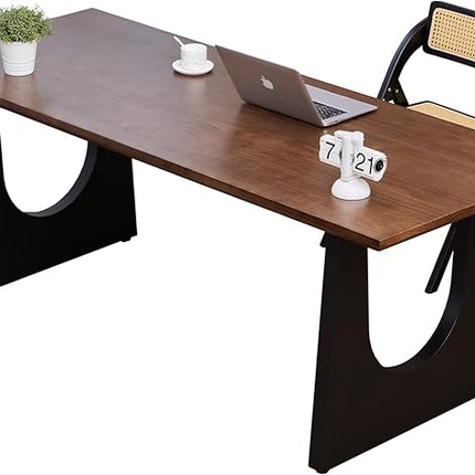 Wooden Executive Office Desk Computer Table Multi-Sized High Cost Performance Stylish Design Metal Legs Versatile Use for Office or Dining Casual Table (Walnut Color, 55.12in)
