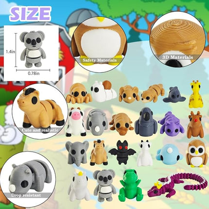 22 pcs Animal Figurines, 3D Printed Animal Figurines Set, Articulated, Party Favors, Pocket Fidget Toys Bulk, Goodie Bag Stuffers, Gifts for Boys Girls Toddlers, Office Desk Pets, Classroom rewards