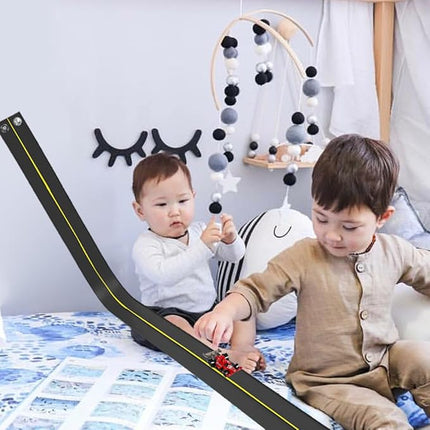 Flex Track 15 Ft Starter Set, with 4 Small Racecars，Suitable for Hot Wheels and Diecast 1/64th Cars，Long Roll-Type Portable Racing Track Suitable for Children Aged 3 and Above. (Black)