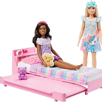 Barbie My First Barbie Doll House Furniture, Bedtime Playset with Trundle Bed, Plush Puppy & Accessories, Toys for Little Kids, 13.5-inch Scale