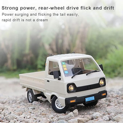 D12Mini Kei Truck RC Car, 1/16 2.4Ghz Remote Control Rock Crawler Off Road Truck with Brushed Motor, LED Headlights, Middle Engine Rear Drive RTR Toys Car for Adults