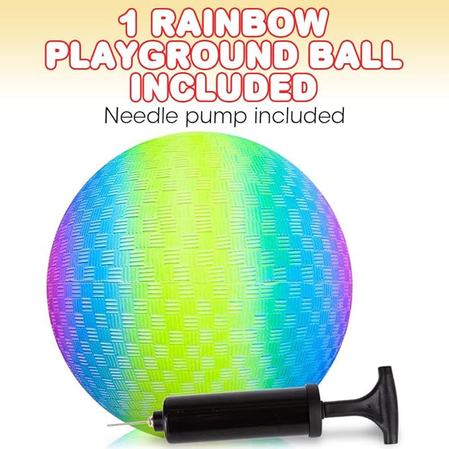 ArtCreativity Rainbow Playground Ball for Kids with Hand Pump, Bouncy 9 Inch Kick Ball for Backyard, Park, and Beach Outdoor Fun, Beautiful Colors, Durable Outside Play Toys for Boys & Girls