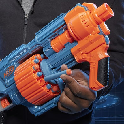 Nerf Elite 2.0 Shockwave RD-15 Blaster, 30 Nerf Darts, 15-Dart Rotating Drum, Pump-Action Slam Fire, Built-in Customising Capabilities