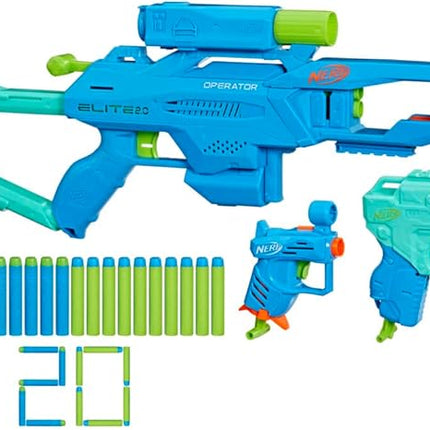 Nerf Elite 2.0 Tactical 3-Blaster Pack - Operator BD-2, Trio TD-3, Ace SD-1 Blasters & 20 Darts (Multicolor)