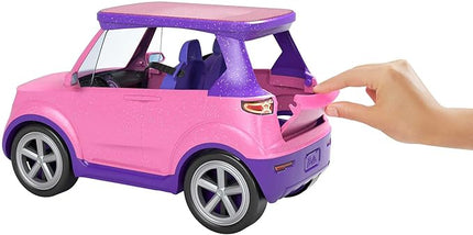Barbie: Big City, Big Dreams Transforming Vehicle Playset, Pink 2-Seater SUV Reveals Stage, Drum Set & Concert-Themed Accessories, Gift for 3 to 7 Year Olds