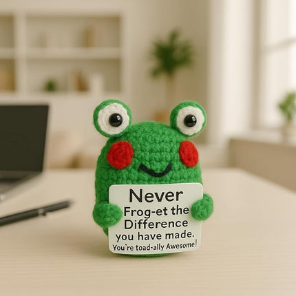 Positive Crochet Frog Inspirational Gifts, Emotional Support Crochet Frog, Handmade Positive Crochet Animals Desk Decor Coworker