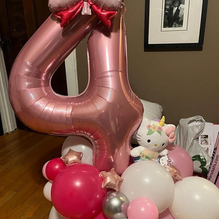 Smlpuame Pastel Pink 4 Balloons, 40 Inch Large Light Pink Foil Number Balloons 0-10, Self-Sealing 4th Birthday Balloon for Girls Women Anniversary Baby Shower Princess Party Decorations Supplies
