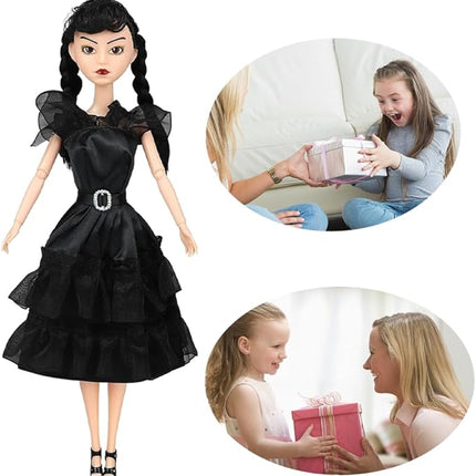 11.5'' Addams Doll, Black Dress, High Heels, and Hair, Christmas Decoration Perfect ChristmasToy Gift for Girls & Fans (B1)