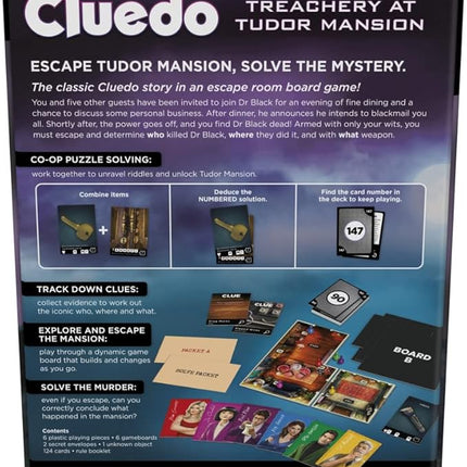 Clue Board Game Treachery at Tudor Mansion, Clue Escape Room Game, Murder Mystery Games, Cooperative Family Board Game, Ages 10 and up, 1-6 Players