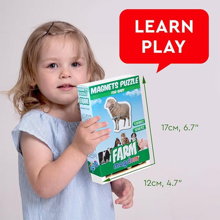 Farm Magnetic Puzzles for Kids – 6 Big Magnetic Animals for Baby - Realistic Toddler Magnet for Refrigerator - Travel Games – Real Farm Magnets for Fridge - Learning Toy Set - Baby Educational Gift