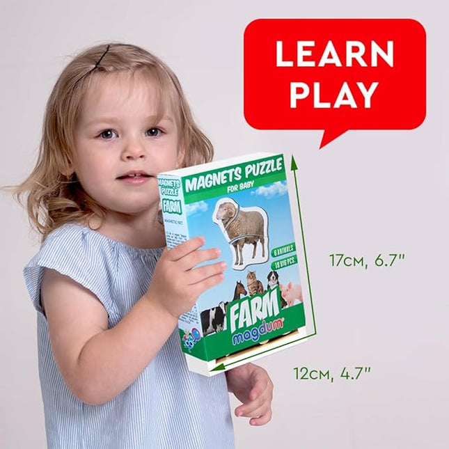 Farm Magnetic Puzzles for Kids – 6 Big Magnetic Animals for Baby - Realistic Toddler Magnet for Refrigerator - Travel Games – Real Farm Magnets for Fridge - Learning Toy Set - Baby Educational Gift