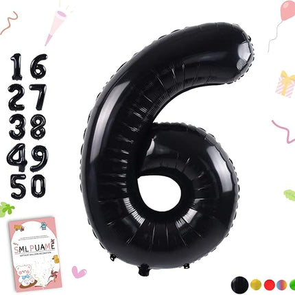 Smlpuame 40 inch Number Balloon 0-9 Black Large Number 6 Balloons,Digital Balloons for Birthday Party Celebration Decorations Supplies, Helium Foil Number Balloons for Wedding Anniversary