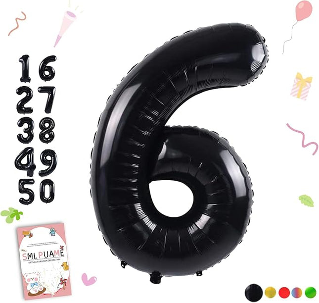 Smlpuame 40 inch Number Balloon 0-9 Black Large Number 6 Balloons,Digital Balloons for Birthday Party Celebration Decorations Supplies, Helium Foil Number Balloons for Wedding Anniversary