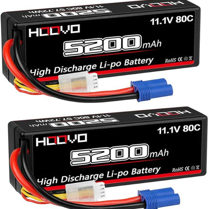 HOOVO 3S 11.1V 80C 5200mAh RC Lipo Battery Hard Case with EC5 Connector for RC Car Boat Truck Heli Airplane UAV Drone FPV Racing (2 Packs)