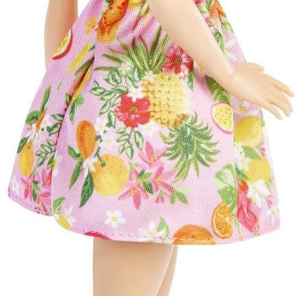 Barbie Fashionistas Doll, with Blonde Hair & Fruit Print Dress, Ruffled Sleeves, Orange Platform Heels, Pink Eyeglasses, Toy for Kids 3 to 8 Years Old