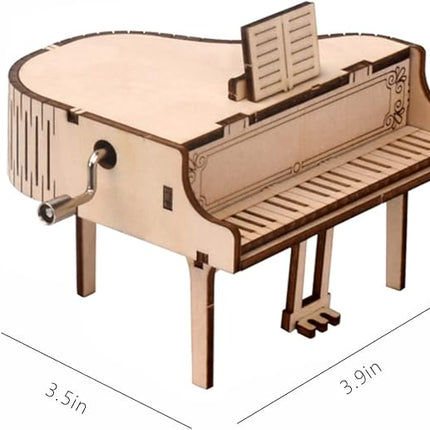 3D Wooden Puzzle Music Box Piano Hand Crank Music Box Teaser Science and Education Education DIY Kits 3D Puzzles for Adults (Piano)