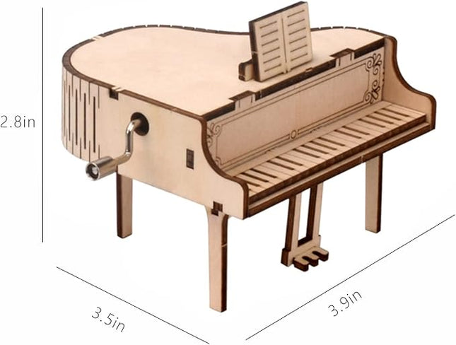 3D Wooden Puzzle Music Box Piano Hand Crank Music Box Teaser Science and Education Education DIY Kits 3D Puzzles for Adults (Piano)
