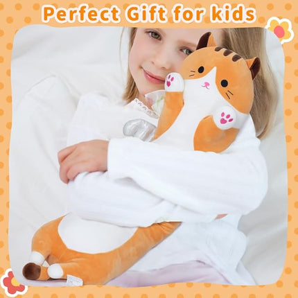 Long Plush Toy Cat Pillow Cute Plush Cat Toy Doll Stuffed Animal Cat Hugging Pillow for Sleeping Gift for Kids and Girls(Yellow,50cm/19.6in)