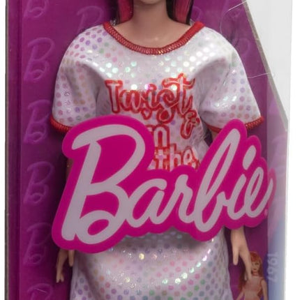 Barbie Fashionistas Doll #214, Black Wavy Hair with Twist ‘n’ Turn Dress & Accessories, 65th Anniversary Collectible Toy