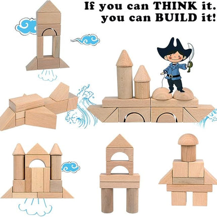 Wooden Building Blocks Set for Kids - Stacker Stacking Game Construction Toys Set Preschool Colorful Learning Educational Toys - Geometry Wooden Blocks for 3+ Year Old Boys & Girls