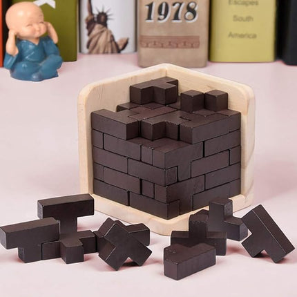 Wooden Brain Teaser Puzzle Cube Stress Relief Toys for Kids Adults Wooden Puzzles T-Shaped Jigsaw Logic Puzzle Educational Toy for Children Teenagers by AHYUAN (Coffee)