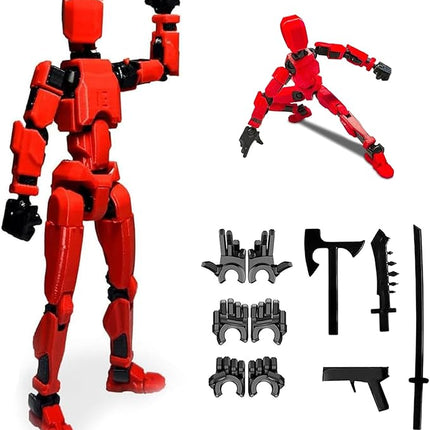 (Assembly Completed 2025 New Titan 13 Action Figure Set,Lucky Robot 13 Action Figure 3D Printed Multi-Jointed Movable,Nova 13 Action Figures,Multiple Accessories (Assembly Completed- red)