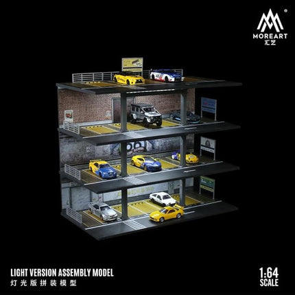 1:64 Scale Multi-Level Display Garage Diorama – 4-Tier Urban Parking Scene with Steel Frame Look – 30x15x28.5 cm for Diecast Car Models