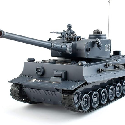 Rc Tanks,1:28 WW2 German Tiger Army Tank Toys for Boys,9 Channels Remote Control Vehicles with Sound and Light,RC Military Toys for Kids Boys Girls(Gray)