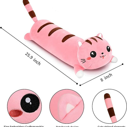 AFAN Long Cat Plush Cute Cat Body Pillows Kawaii Stuffed Animals Plushies Soft Cuddly Cotton Plush Toys Room Decor Gifts for Kids Girls Boys Adults (Pink, 25.9 Inch)