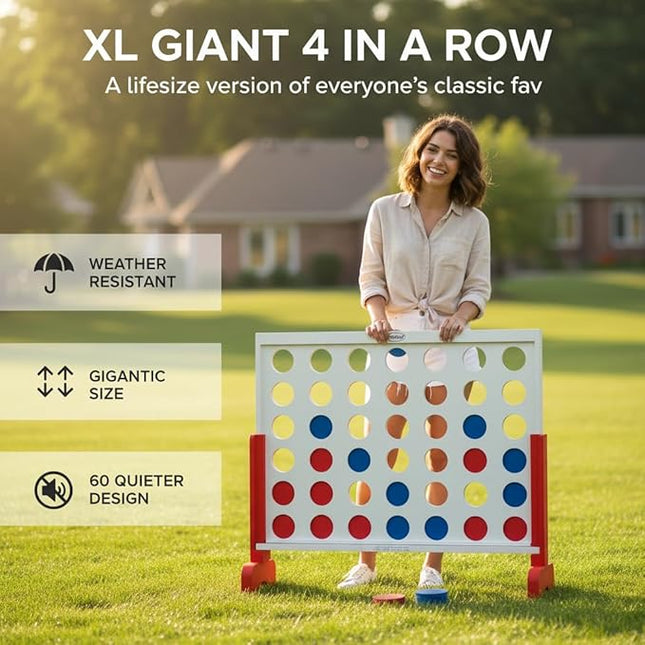 Bolaball 4 in a Row Game – 3Ft 4 to Score Game for Kids & Adults, Indoor/Outdoor Family Yard, Portable Party for Home, Picnic & Travel, Wooden