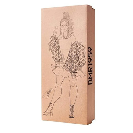 Barbie BMR1959 Fully Poseable Curvy Fashion Doll, Brunette, in Clear Vinyl Bomber Jacket and Floral Hoodie Dress, with Accessories and Doll Stand