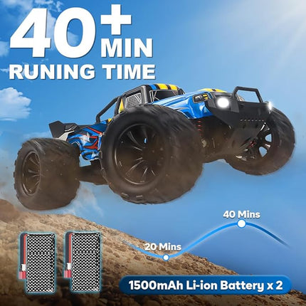 1:16 Scale RC Cars for Adult, Remote Control Car Fast 40KPH Hobby RC Cars for Boys Age 8+, 4x4 All Terrain Off-Road RC Truck for Kids with 2.4 GHz Remote Control 2 Rechargeable Batteries