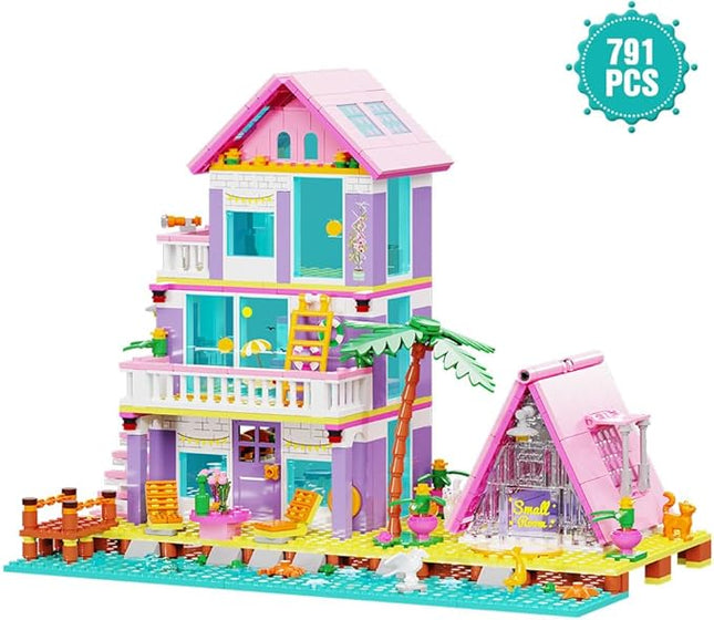 Girl Beach House Building Blocks Toys for Girls Age 8+, Seaside Villa Friends Building Set with Light, 791pcs Mini Bricks