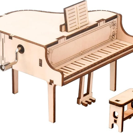 3D Wooden Puzzle Music Box Piano Hand Crank Music Box Teaser Science and Education Education DIY Kits 3D Puzzles for Adults (Piano)