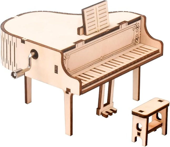 3D Wooden Puzzle Music Box Piano Hand Crank Music Box Teaser Science and Education Education DIY Kits 3D Puzzles for Adults (Piano)
