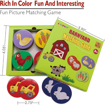 KiDEPOCH Memory Match Game – 16 Matching Pairs Preschool Memory Games Featuring Barnyard Element, Non Toxic Educational Memory Matching Game, Perfect for Kids, Toddlers, 3 Year Old or Up