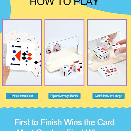 2 Pcs Wooden Mirror Cube Puzzle Game, Spatial Thinking & Pattern Matching Puzzle Game, Educational Board Game Toy for Kids and Adults